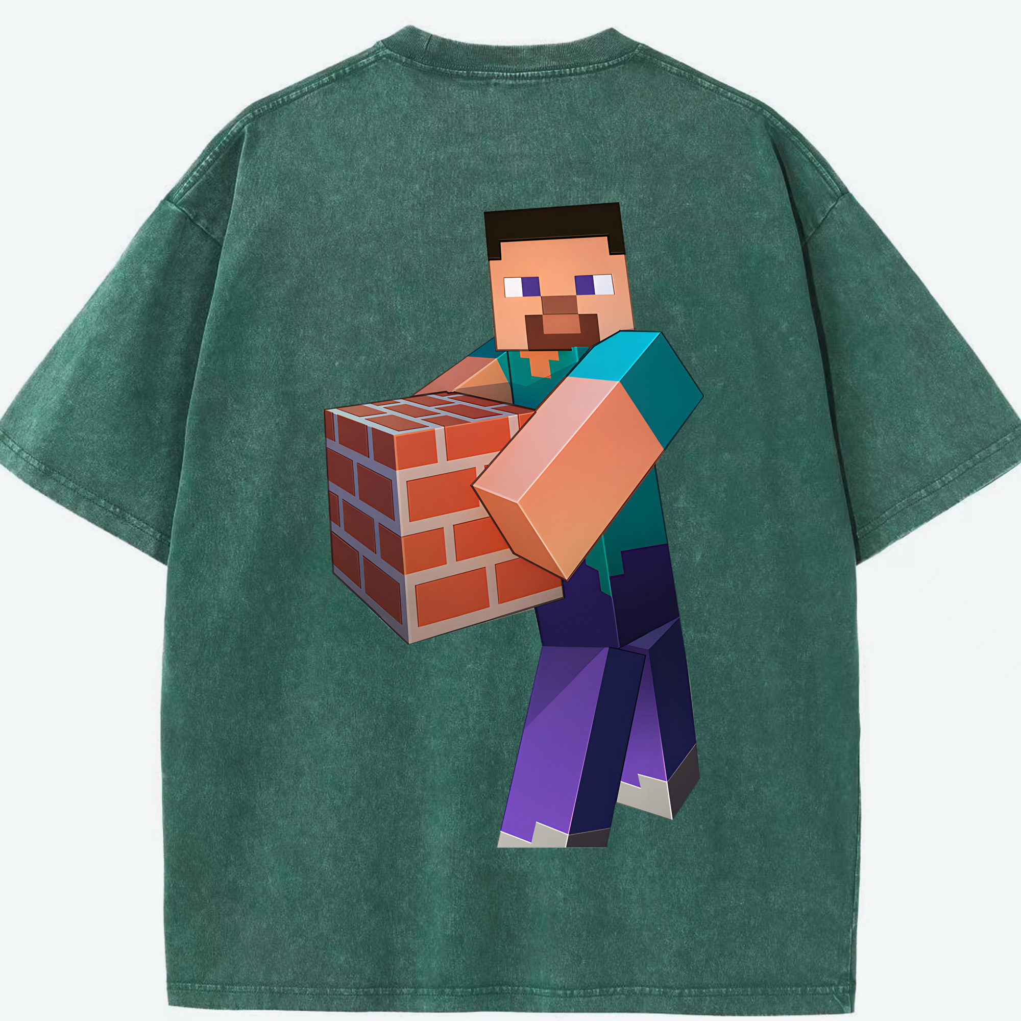 （画像用） マインクラフト ブロックの世界 Minecraft MC Block world 綿100% ヴィンテージ風 半袖Tシャツ（背面プリント）